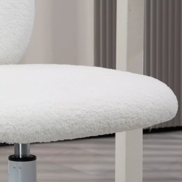 HOMCOM Kontorstol Hvid, Teddy Fleece Skrivebordsstol, Justerbar Drejestol, Ergonomisk Kontorstol til Hjemmekontoret, 120kg Kapacitet