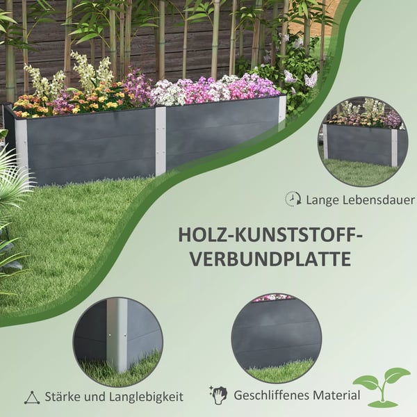 Outsunny højbed med åben bund, grå blomster- og plantekasse, grøntsags- og urtebed til have og altan, 200x50x56cm