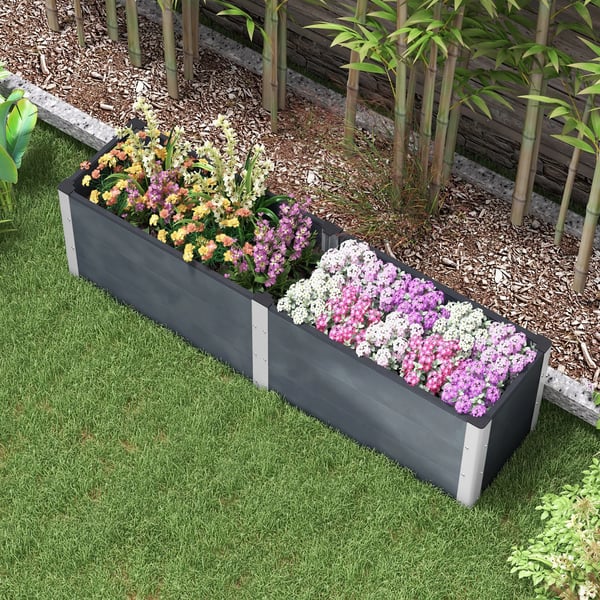 Outsunny højbed med åben bund, grå blomster- og plantekasse, grøntsags- og urtebed til have og altan, 200x50x56cm