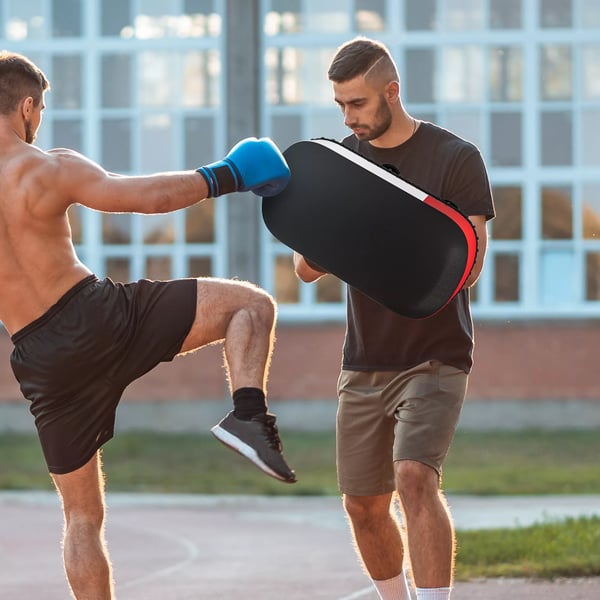 Træningspude - Kickbox, Muay Thai, Boksning - Kunstlæder, Sort, Sort/Rød/Hvid