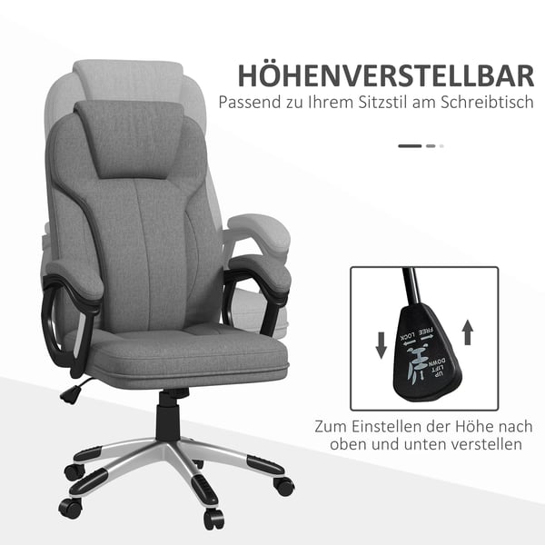 toimistotuoli Ergonominen tietokonetuoli keinutoiminnolla, korkeussäädettävä, niskatuki, käsinojat, harmaa, pellavapintainen, 66x75x110-120cm