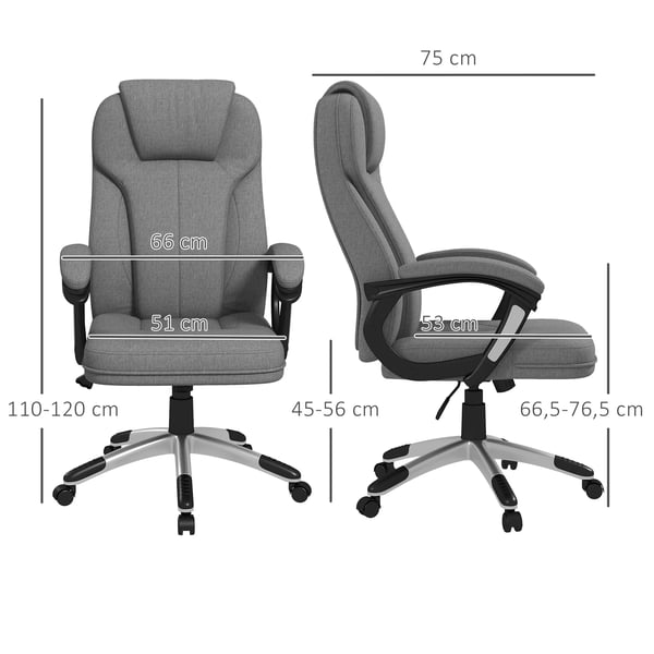 toimistotuoli Ergonominen tietokonetuoli keinutoiminnolla, korkeussäädettävä, niskatuki, käsinojat, harmaa, pellavapintainen, 66x75x110-120cm