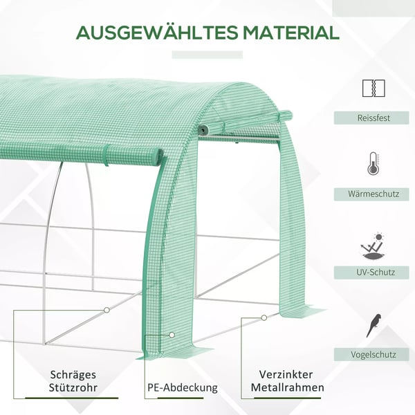 Folie Drivhus Tunnel 3,97x3x2m Gåbar, UV-beskyttelse, Rullebare Dæksler, Stål, Grøn