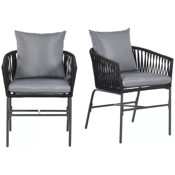 Outsunny Boho havestolssæt med hynder, 2 stk, sort, 57x60x71 cm