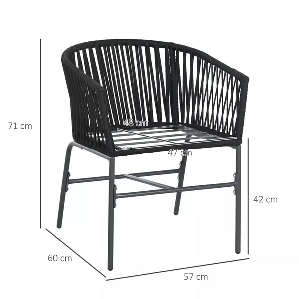 Outsunny Boho havestolssæt med hynder, 2 stk, sort, 57x60x71 cm