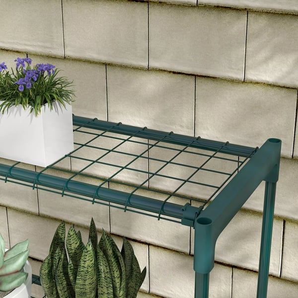 Outsunny planterol, blomsterstativ med 4 hylder, blomsterreol, plantestativ til have, altan, stål, mørkegrøn, 89 x 28 x 107 cm