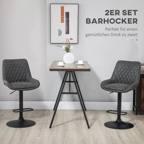 HOMCOM 2 stk. barstole i kunstleder, mhrkegra, hijdejusterbare køkkenstole med ryglan og fodstøtte