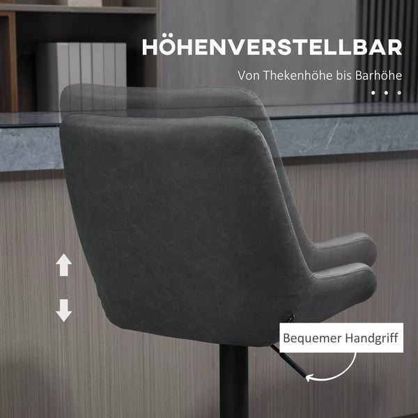 HOMCOM 2 stk. barstole i kunstleder, mhrkegra, hijdejusterbare køkkenstole med ryglan og fodstøtte