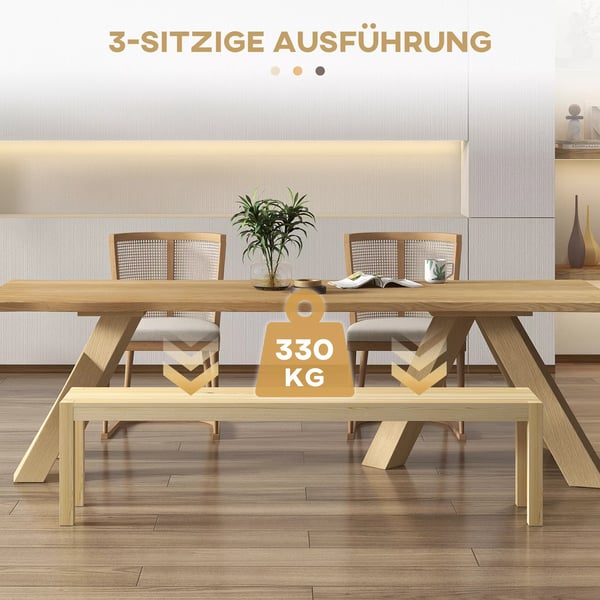 Bänk 3-sits i furu, natur – Robust trädgårdsbänk/köksbänk med hög lastkapacitet (330 kg)