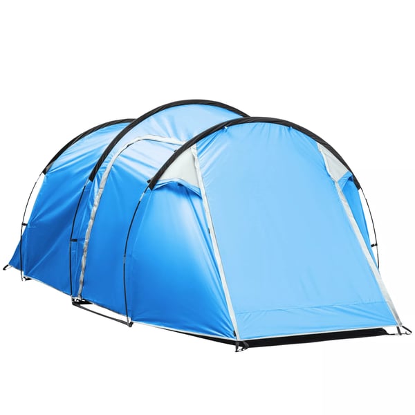 Outsunny tunnel telt til 2-3 personer, campingtelt med to rum, glasfiber/polyester, lyseblå, 426x206x154cm