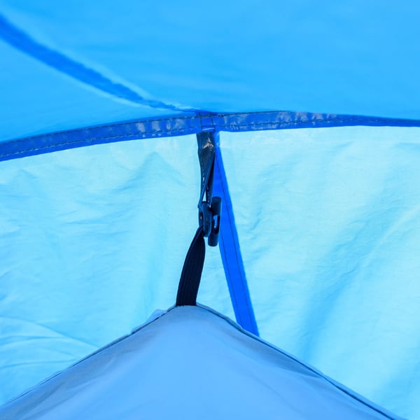 Outsunny tunnel telt til 2-3 personer, campingtelt med to rum, glasfiber/polyester, lyseblå, 426x206x154cm
