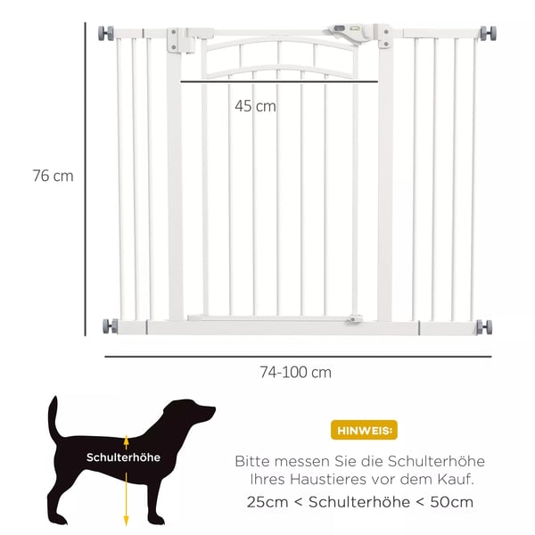 PawHut Automatisk Lukkende Hundegitter Dør - 74-100 cm - Hvid Legeret Stål - Ingen Boring