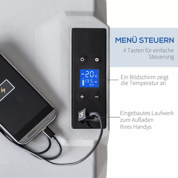 HOMCOM 50L Bilkøleskab, Elektrisk Kompressor Køleboks til Camping og Rejser, 12/24V DC & 110-240V AC, Grå