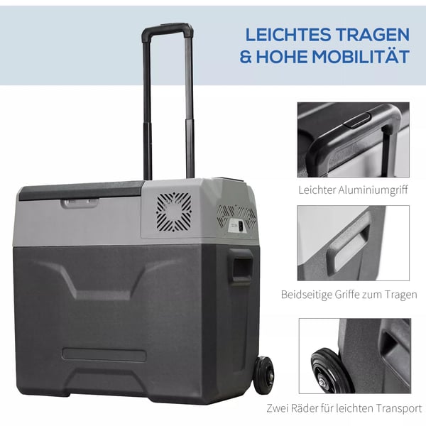 HOMCOM 50L Bilkøleskab, Elektrisk Kompressor Køleboks til Camping og Rejser, 12/24V DC & 110-240V AC, Grå