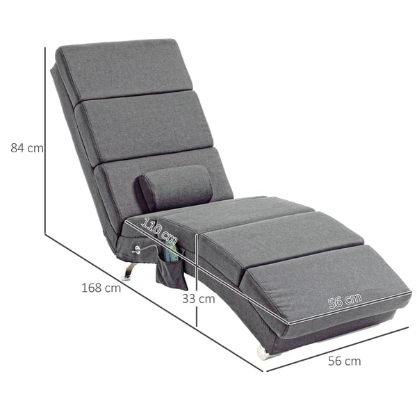 Liggestol med Massagefunktion Relaxstol i Mørkegrå Polyester med Fjernbetjening – Elektrisk Loungestol med 5 Massagetilstande og Varme (Max 150