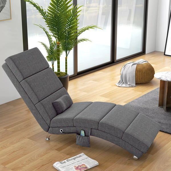 Liggestol med Massagefunktion Relaxstol i Mørkegrå Polyester med Fjernbetjening – Elektrisk Loungestol med 5 Massagetilstande og Varme (Max 150