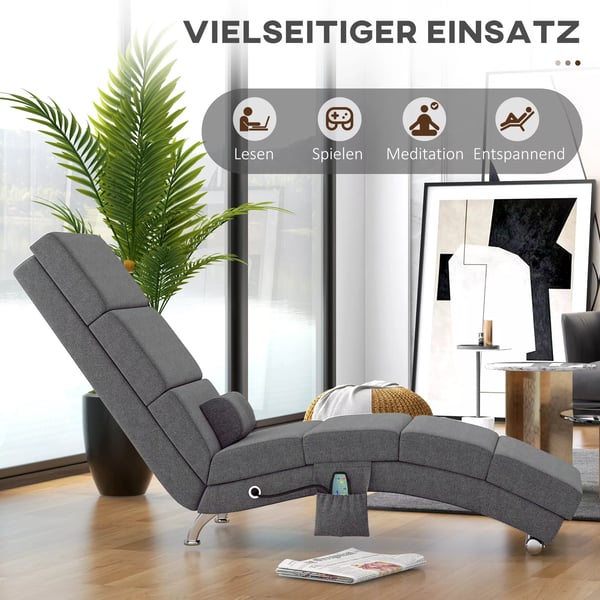 Liggestol med Massagefunktion Relaxstol i Mørkegrå Polyester med Fjernbetjening – Elektrisk Loungestol med 5 Massagetilstande og Varme (Max 150