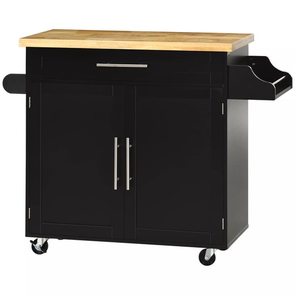 HOMCOM Køkkenvogn i Sort med Bordplade, Krydderistativ og Håndklædeholder - 109x40x89 cm