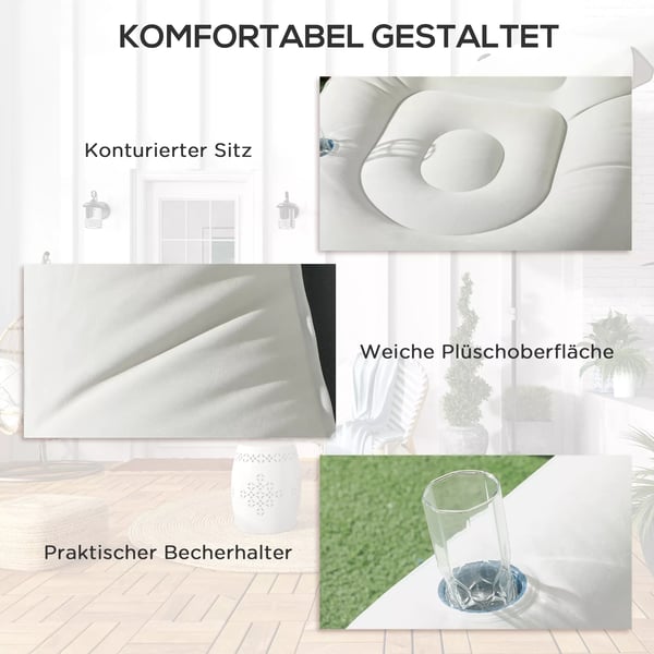 Outsunny Oppustelig sofa med fodskammel, luftsofa med kopholder, til camping og hjemmebrug, lysegrå, 125x100x87cm