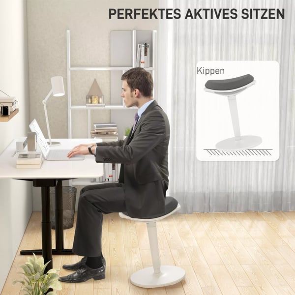 Ergonomisk Siddende Hocker, Hjdejusterbar Kontorstol, Mesh, Grå