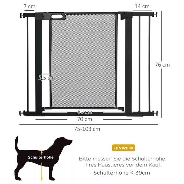 PawHut Sikekerhedsgitter til dre og trapper - 75-103 cm, Sort Stl