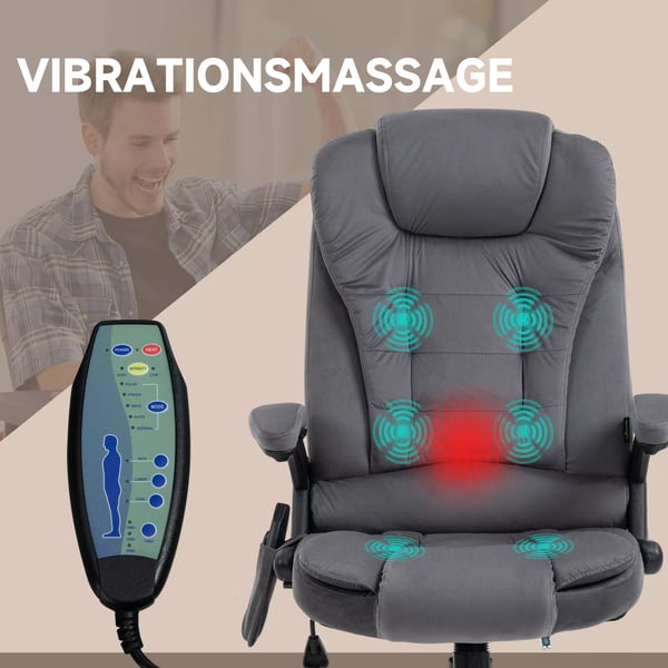 Kontorstol Vippefunktion Massagestol Varmefunktion Ergonomisk Højdejusterbar 120 kg Belastning Mørkegrå
