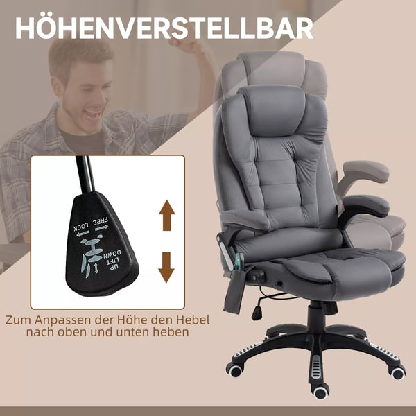 Kontorstol Vippefunktion Massagestol Varmefunktion Ergonomisk Højdejusterbar 120 kg Belastning Mørkegrå