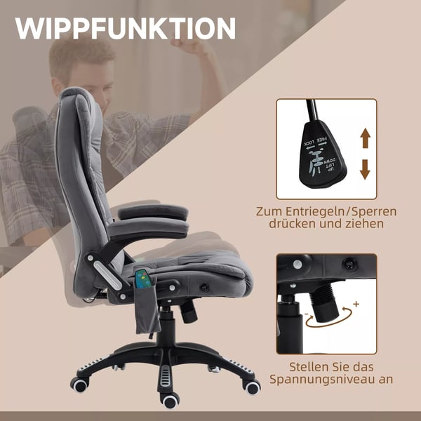 Kontorstol Vippefunktion Massagestol Varmefunktion Ergonomisk Højdejusterbar 120 kg Belastning Mørkegrå
