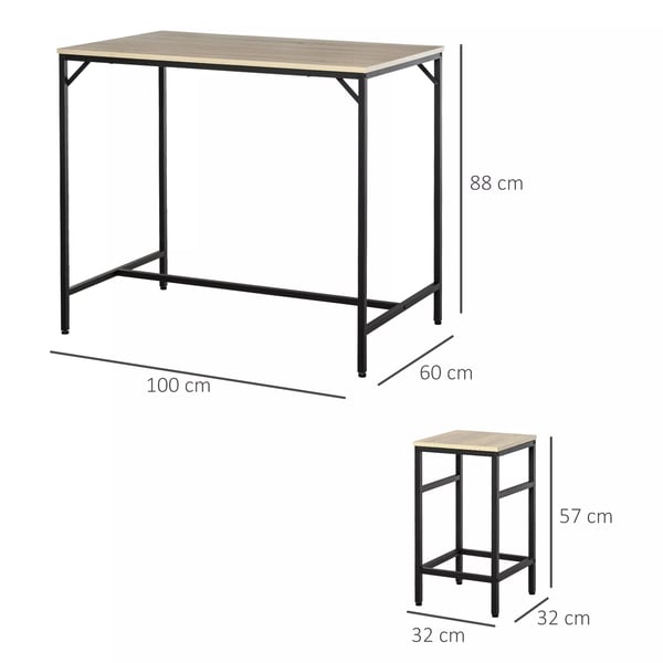 HOMCOM Barbordssæt 5 dele med 4 barstole, Eg og Stål, 100x60x88cm