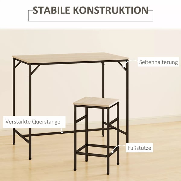 HOMCOM Barbordssæt 5 dele med 4 barstole, Eg og Stål, 100x60x88cm