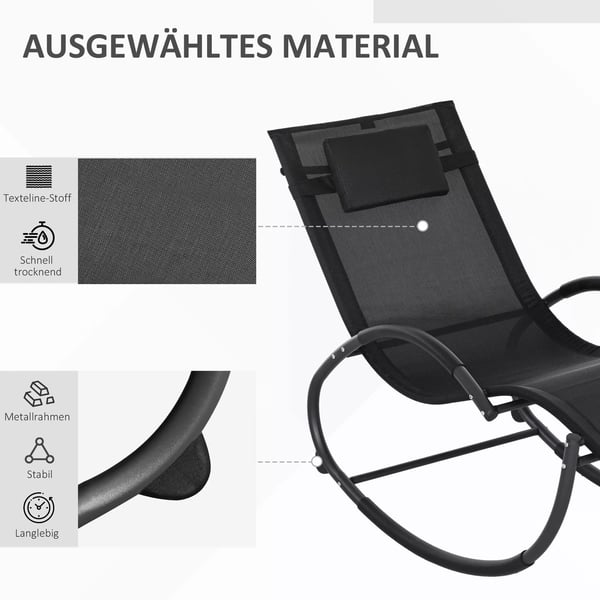 Outsunny gyngelænestol, gyngestol med hovedpude, havestol, svunglounger, tekstilene, sort, 155 x 61 x 88 cm