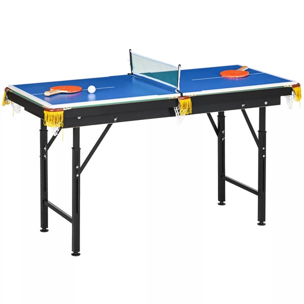 SPORTNOW 2-in-1 Monitoimipöytä: Biljardi & Pöytätennis, MDF/Teräs, Vihreä/Sininen, 140x63x60-80cm