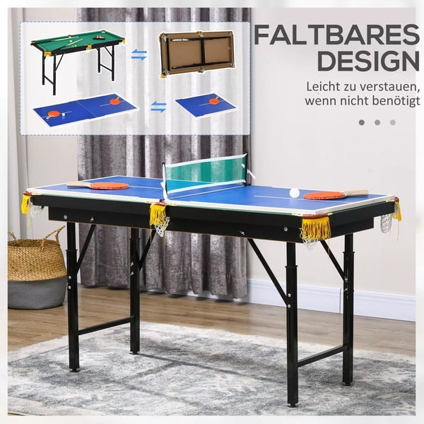 SPORTNOW 2-i-1 Multigame Bord: Pool og Bordtennis for Børn & Voksne | Stål, MDF | 140x63x60-80cm | Grøn/Blå
