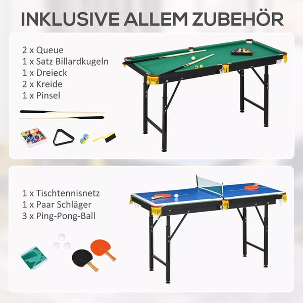 SPORTNOW 2-i-1 Multigame Bord: Pool og Bordtennis for Børn & Voksne | Stål, MDF | 140x63x60-80cm | Grøn/Blå