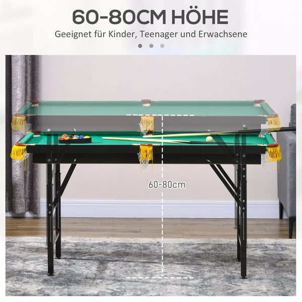 SPORTNOW 2-i-1 Multigame Bord: Pool og Bordtennis for Børn & Voksne | Stål, MDF | 140x63x60-80cm | Grøn/Blå