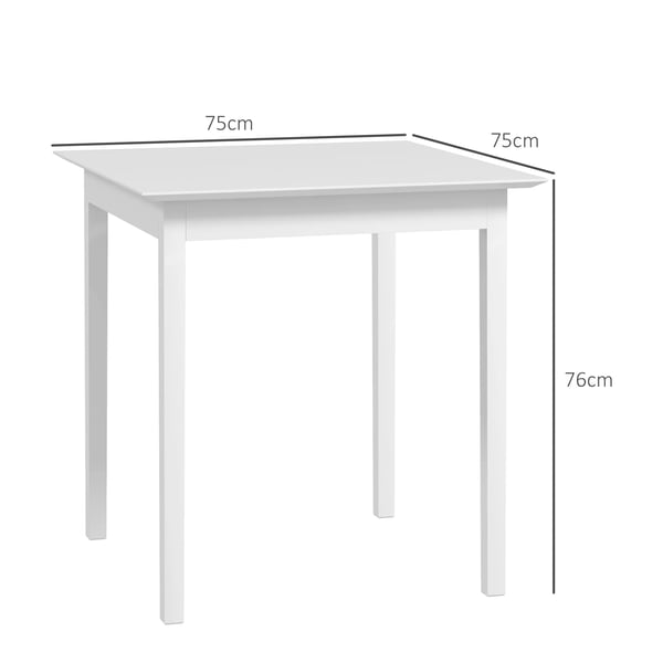 HOMCOM Firkantet Spisebord til 2 personer, Hvidt fyrretræ, 75 x 75 x 76 cm