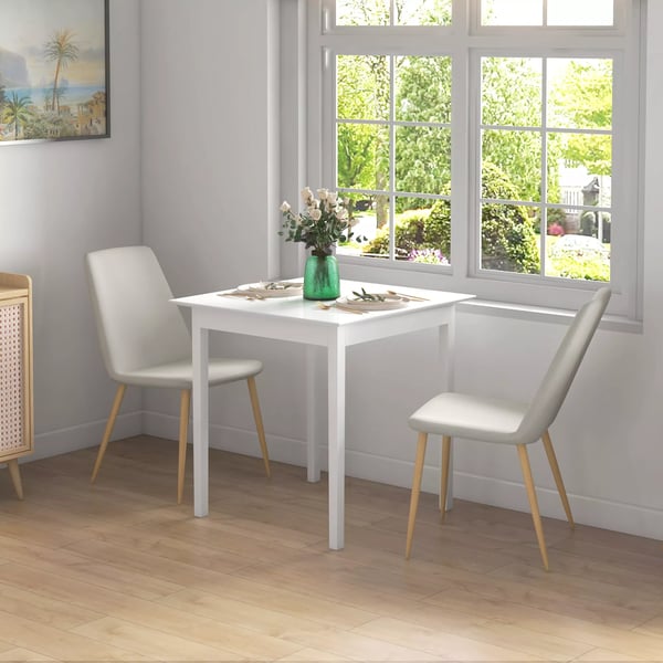 HOMCOM Firkantet Spisebord til 2 personer, Hvidt fyrretræ, 75 x 75 x 76 cm