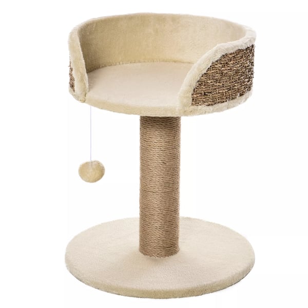 PawHut Klösträd för katt, 49 cm, med lekboll och viloyta, för katter upp till 4 kg, jute, kaffe