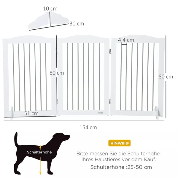 PawHut Sammenklapbart Hundegitter - MDF & Stål, Hvid, 154x30x80cm