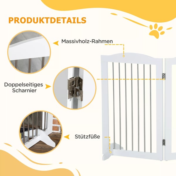 PawHut Sammenklapbart Hundegitter - MDF & Stål, Hvid, 154x30x80cm