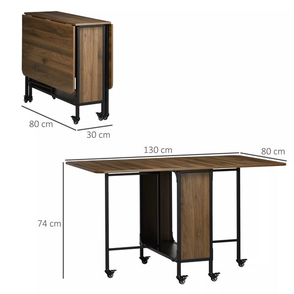 HOMCOM Klapbart Spisebord - Lysbrun, 6 Personer, M. Opbevaring & Hjul, 130x80x74 cm