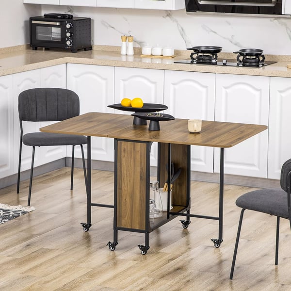 HOMCOM Klapbart Spisebord - Lysbrun, 6 Personer, M. Opbevaring & Hjul, 130x80x74 cm