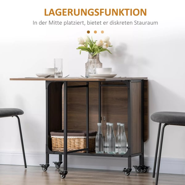 HOMCOM Klapbart Spisebord - Lysbrun, 6 Personer, M. Opbevaring & Hjul, 130x80x74 cm
