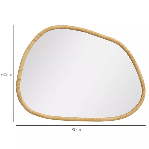 HOMCOM Vfgsspejl Asymmetrisk 80x60cm - Naturtrf med Trframme, Glas - Dekorativt Badevfrelsesspejl