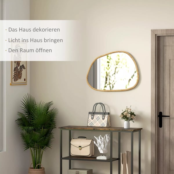 HOMCOM Vfgsspejl Asymmetrisk 80x60cm - Naturtrf med Trframme, Glas - Dekorativt Badevfrelsesspejl