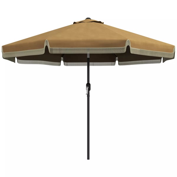 Outsunny parasol, Ø265 cm terrasseparasol med frynser, vippelig strandparasol med 8 ribber, til have, altan, khaki