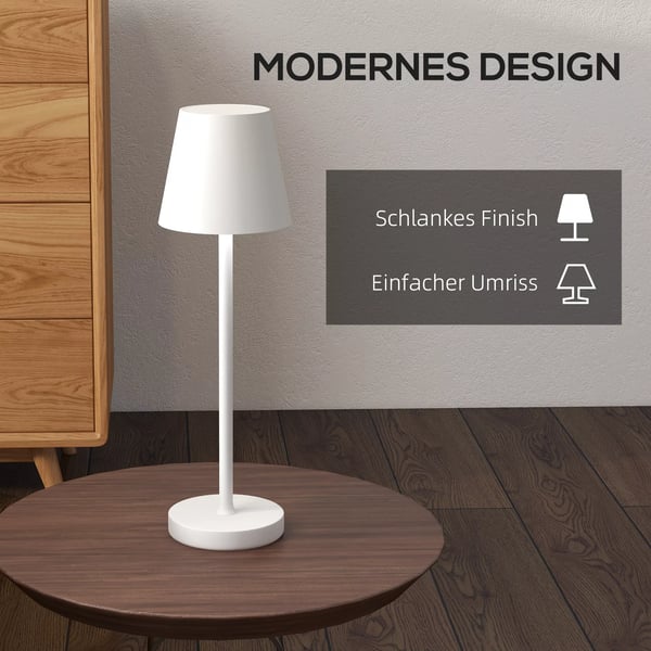 HOMCOM bordlampe genopladelig USB-bordlampe med 3 lysfarver, bærbar USB-natlampe med touch-kontakt til stuen, metal, hvid