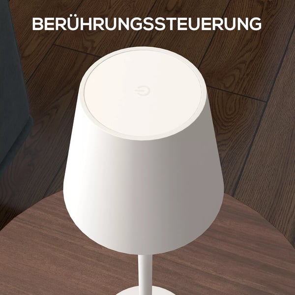HOMCOM bordlampe genopladelig USB-bordlampe med 3 lysfarver, bærbar USB-natlampe med touch-kontakt til stuen, metal, hvid