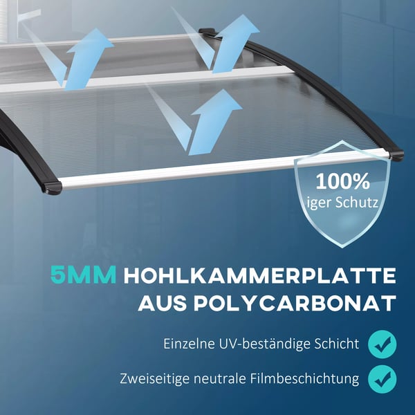 Outsunny Pult-dørskærm til hoveddør 103 x 96,5 x 27 cm, overdækning med UV-beskyttelse, regnbeskyttelse og solbeskyttelse til udendørs brug, aluminium, sort