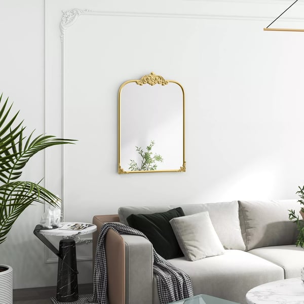 HOMCOM vægspejl, 60 x 87 cm badeværelsesspejl i barokstil, dekorativt spejl med metalramme til stue, soveværelse, guld